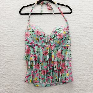 Tank Cami Floral Built-In Bra Coquette Bloomcore Going-Out Top Y2K Resort Sz 1X